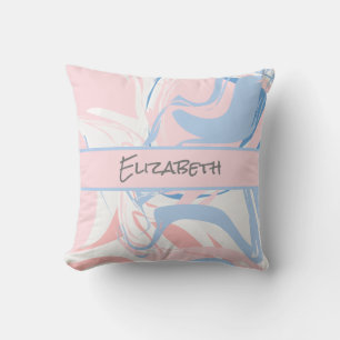Monogram Blue White Roze marmer Swirl Kussen
