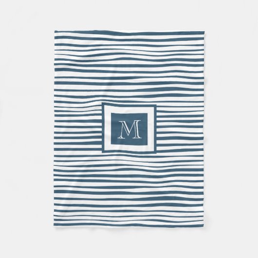 Monogram Blue White Stripe Fleece Deken (Voorkant)