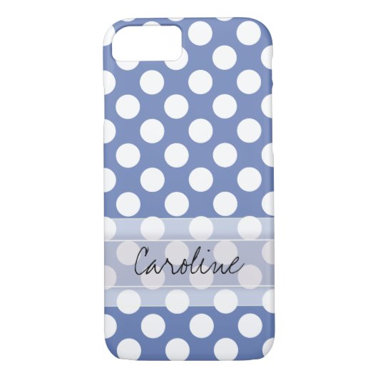 Monogram Blue White Trendy Fun Polka Dot Pattern Case-Mate iPhone Case (Achterkant)