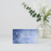 Monogram Blue White Waterverf Trendy Visitekaartje (Staand voorkant)