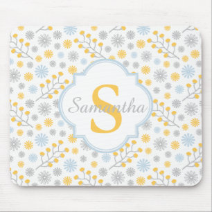 Monogram Blue Yellow & Grey Pattern Mousepad Muismat