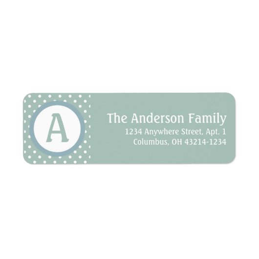 Monogram BlueGreen White Polka Dot Address Label (Voorkant)