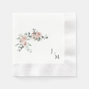 Monogram Blush Bloemen Bruiloft Gecomineerd Servet