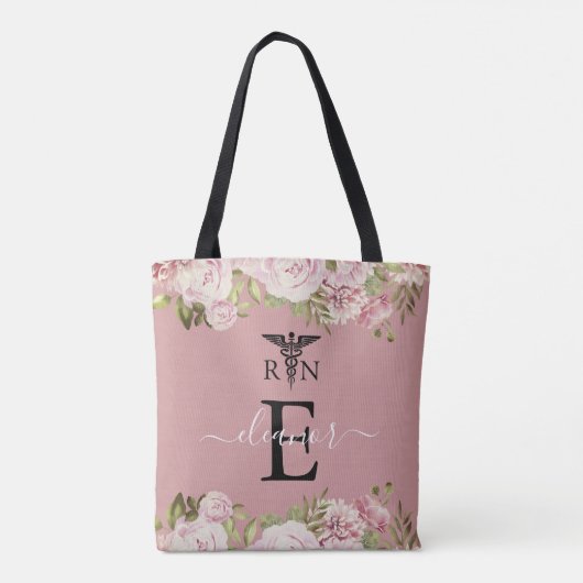 Monogram Blush Floral Registered Nurse Afstuderen Draagtas (Achterkant)