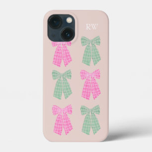 Monogram Blush Gingham Coquette boog patroon iPhone 13 Mini Hoesje