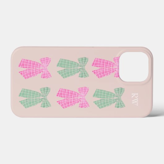 Monogram Blush Gingham Coquette boog patroon Case-Mate iPhone Case (Achterkant (horizontaal))