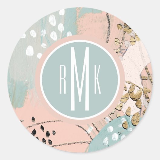 Monogram | Blush & Gold I Ronde Sticker (Voorkant)