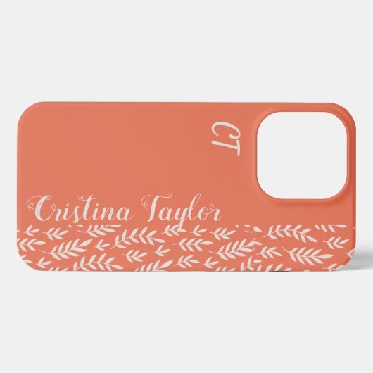 monogram Blush Leaf patroon op roze Stijlvol iPhone Hoesje (Achterkant horizontaal)