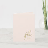 Monogram Blush Modern Chic Gold Script Sociaal Bedankkaart (Voorkant)