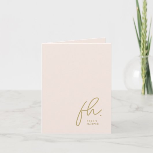 Monogram Blush Modern Chic Gold Script Sociaal Bedankkaart (Voorkant)