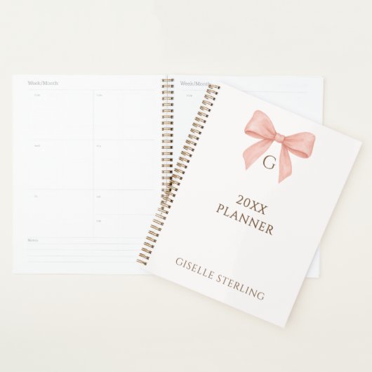 Monogram Blush Pink Bow Watercolor (Devant avec enveloppe)