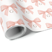 Monogram Blush Pink Bow Watercolor Cadeaupapier (Rol Hoek)