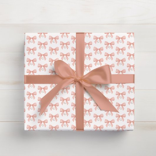 Monogram Blush Pink Bow Watercolor Cadeaupapier