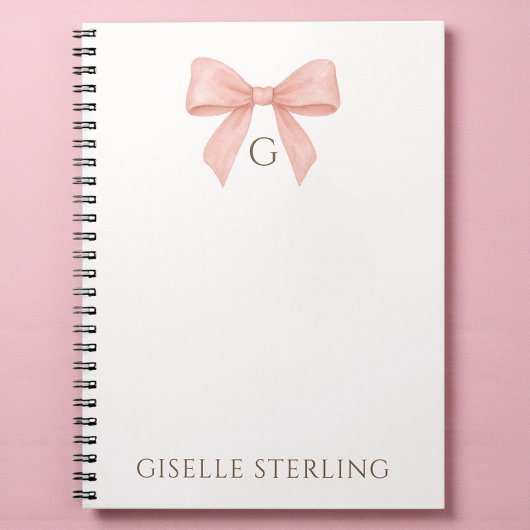 Monogram Blush Pink Bow Watercolor Notitieboek