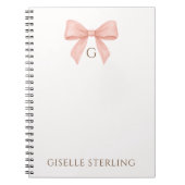 Monogram Blush Pink Bow Watercolor Notitieboek (Voorkant)
