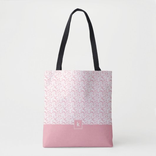 Monogram Blush Pink Damask Pattern Draagtas (Voorkant)