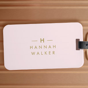 Monogram Blush Pink Elegant Gold Minimalist Bagagelabel