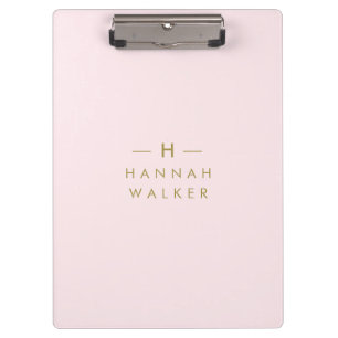 Monogram Blush Pink Elegant Gold Minimalist Klembord