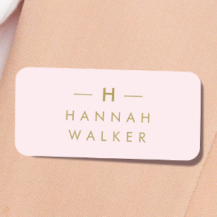 Monogram Blush Pink   Elegant Gold Minimalist Naamplaatje