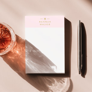 Monogram Blush Pink Elegant Gold Minimalist Post-it® Notes