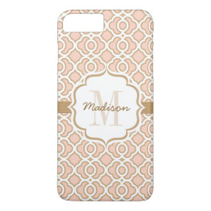 Monogram Blush Pink en Gold Quatrefoil iPhone 8 Plus / 7 Plus Hoesje