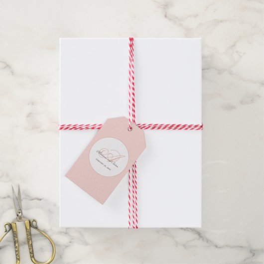 Monogram Blush Pink en White Cadeaulabel (Met Touw)