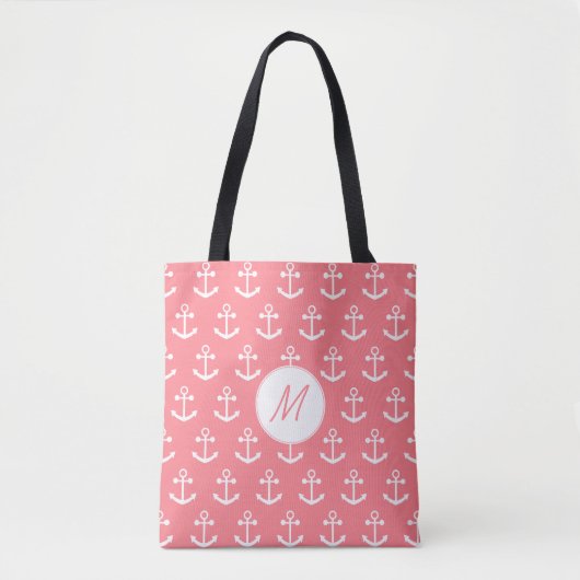Monogram Blush Pink en White Nautical Anchor Draagtas (Voorkant)