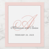 Monogram Blush Pink en White Wijn Etiket (Enkel label)