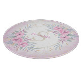 Monogram Blush Pink Floral Waterverf Elegant Snijplank (Hoek)
