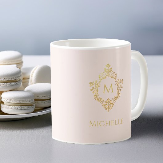 Monogram Blush Pink Gold   Crest Naam Koffiemok