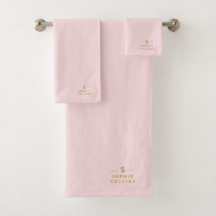Monogram Blush Pink Gold Minimalist Elegant Name Bad Handdoek