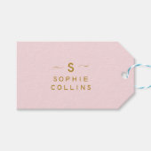 Monogram Blush Pink Gold Minimalist Elegant Name Cadeaulabel (Voorkant (Horizontaal))