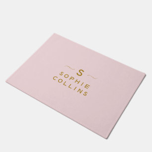Monogram Blush Pink Gold Minimalist Elegant Name Deurmat