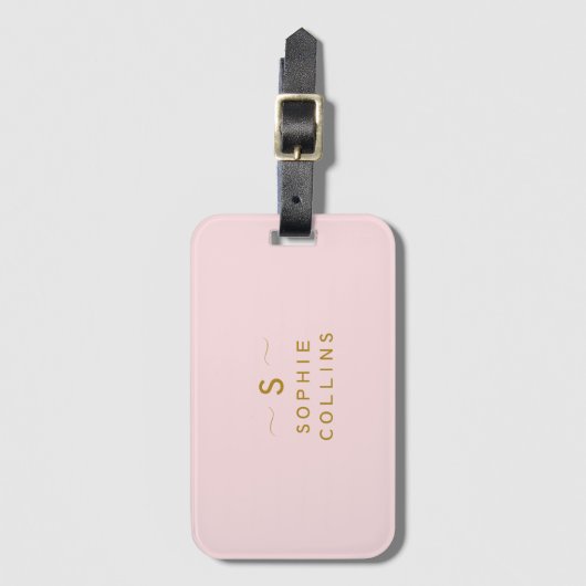 Monogram Blush Pink Gold Naam Bagagelabel (Voorkant (verticaal))