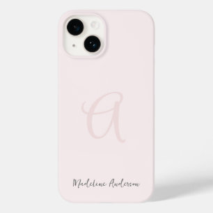 Monogram Blush Pink Modern Minimalist Feminine Case-Mate iPhone 14 Hoesje
