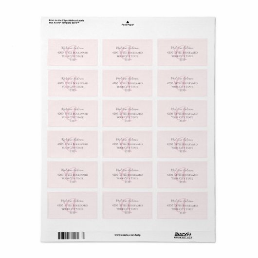 Monogram Blush Pink Modern Minimalist Feminine Etiket (Full Sheet)