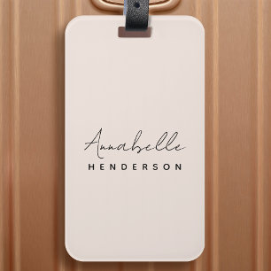 Monogram Blush Pink Moderne, minimalistische vro Bagagelabel