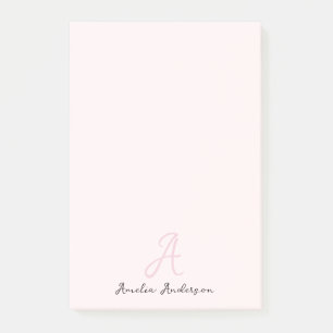 Monogram Blush Pink Moderne, minimalistische vro Post-it® Notes
