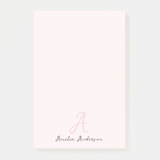 Monogram Blush Pink | Moderne, minimalistische vro Post-it® Notes (Voorkant)