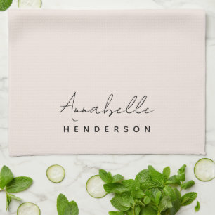 Monogram Blush Pink Moderne, minimalistische vro Theedoek