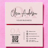 Monogram Blush Pink QR Code Modern Minimalist Visitekaartje