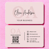 Monogram Blush Pink QR Code Modern Minimalist Visitekaartje