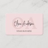 Monogram Blush Pink QR Code Modern Minimalist Visitekaartje (Voorkant)
