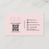 Monogram Blush Pink QR Code Modern Minimalist Visitekaartje (Achterkant)