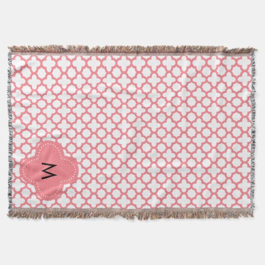 Monogram Blush Pink Quatrefoil Patroon Deken (Voorkant)
