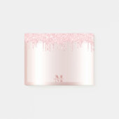 Monogram Blush Roos Goud Dripping Glitter Metallic Post-it® Notes (Voorkant)