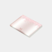 Monogram Blush Roos Goud Dripping Glitter Metallic Post-it® Notes (Schuin)