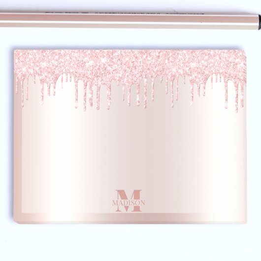Monogram Blush Roos Goud Dripping Glitter Metallic Post-it® Notes