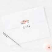 Monogram Blush Roses Greenery Wedding Ronde Sticker (Envelop)