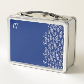 monogram Blush roze Bladpatroon op Blauw (Achterkant)